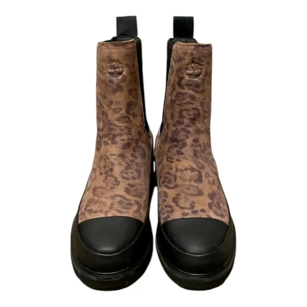 Timberland Kori‎ Chelsea Boots Leopard Print Leather Lug Sole Ankle Booties